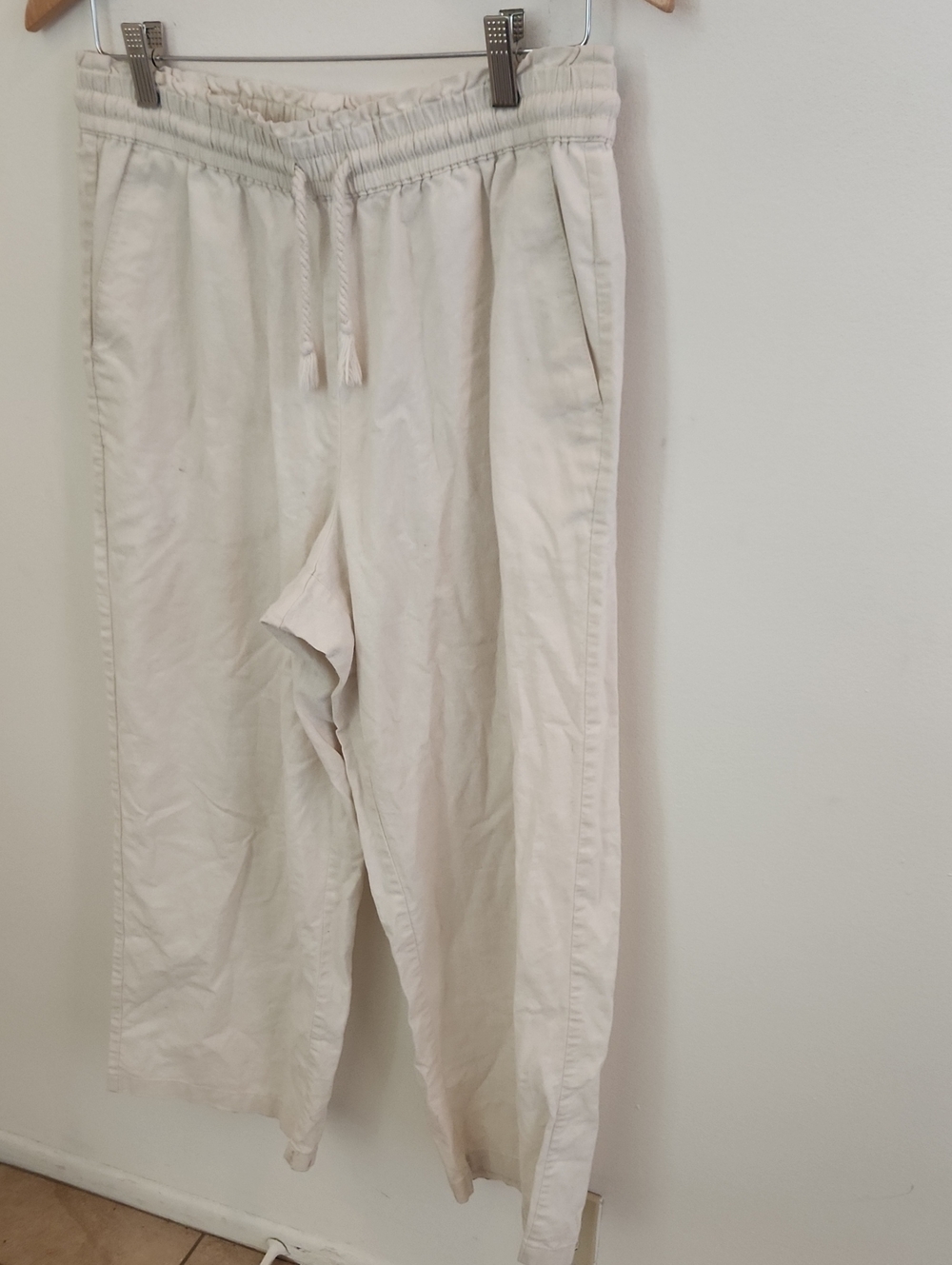 J. Crew Womens Drawstring Wide Leg Off-white Linen Pants Medium - Picture 2 of 7